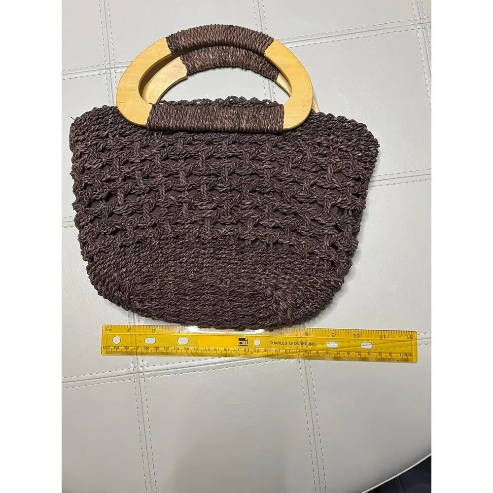 White Stag Brown Macrame Bag with Wooden D Handles